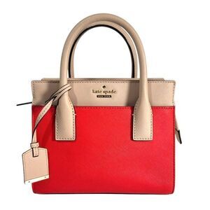 Kate Spade Leather Satchel Purse Bag Saffiano Red & Beige Colorblock Style